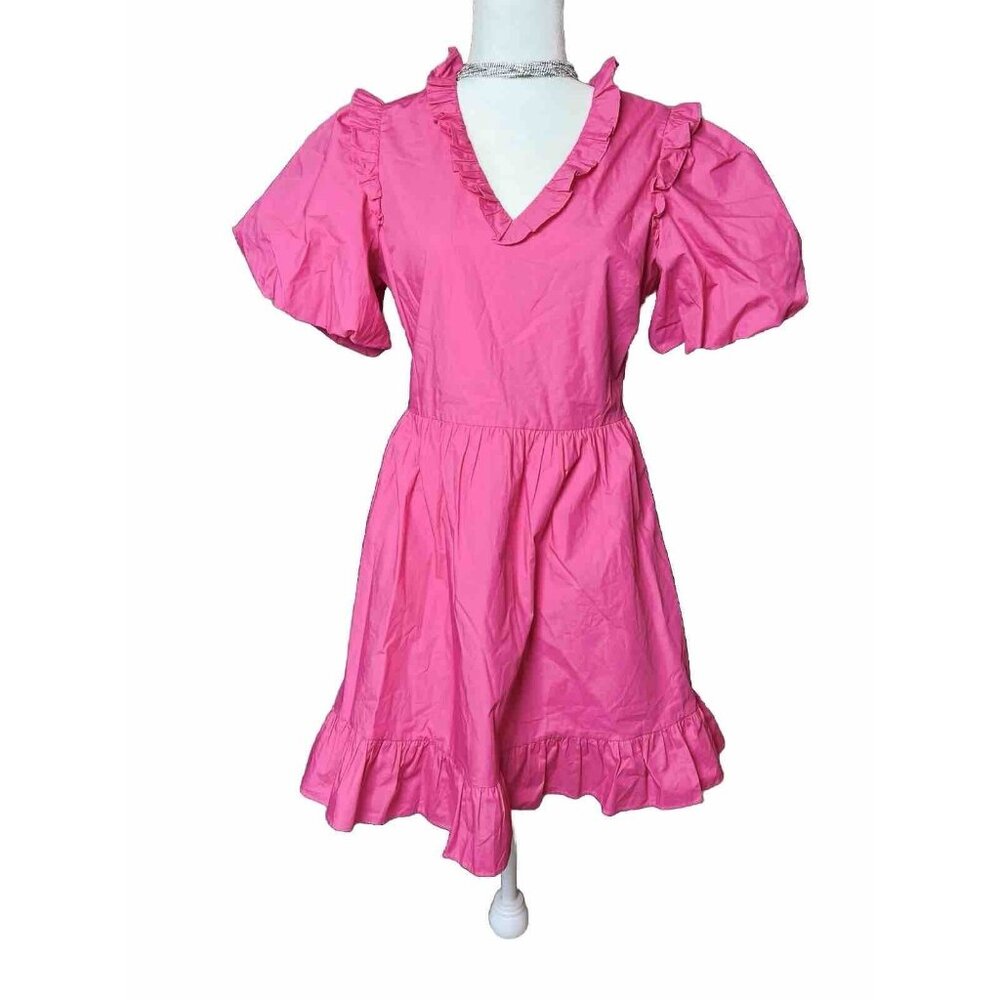 English Factory Mixed Media Balloon Puff Sleeve Mini Dress size Small Pink - NEW
